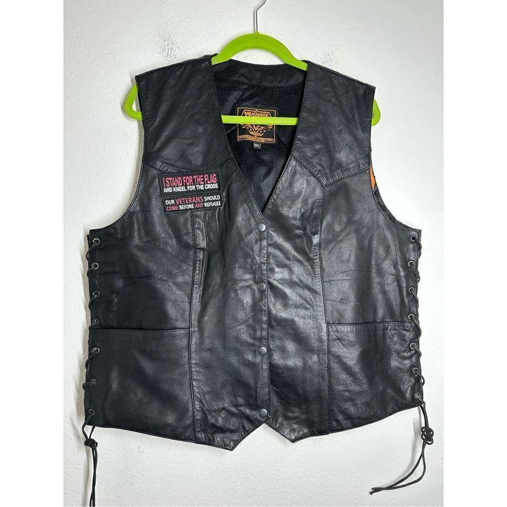 Vintage Milwaukee Leather Women’s Motorcycle Vest Patch Black Sz 4XL Embroidery